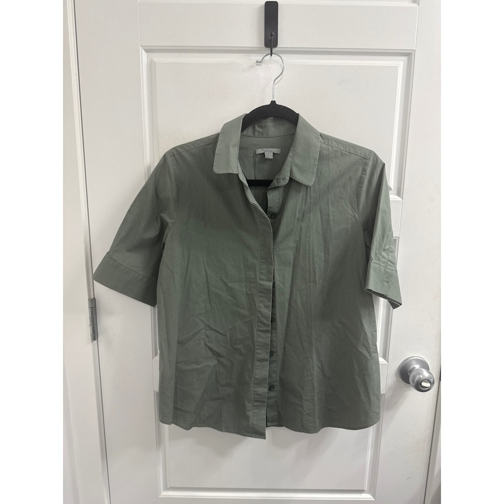 COS Olive Green Short Sleeve Button Down Shirt Cotton Poplin Minimalist EUR 36